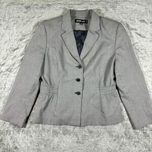 Kasper Women's Blazer Size 14 Petite Houndstooth Black and White Retro Academia